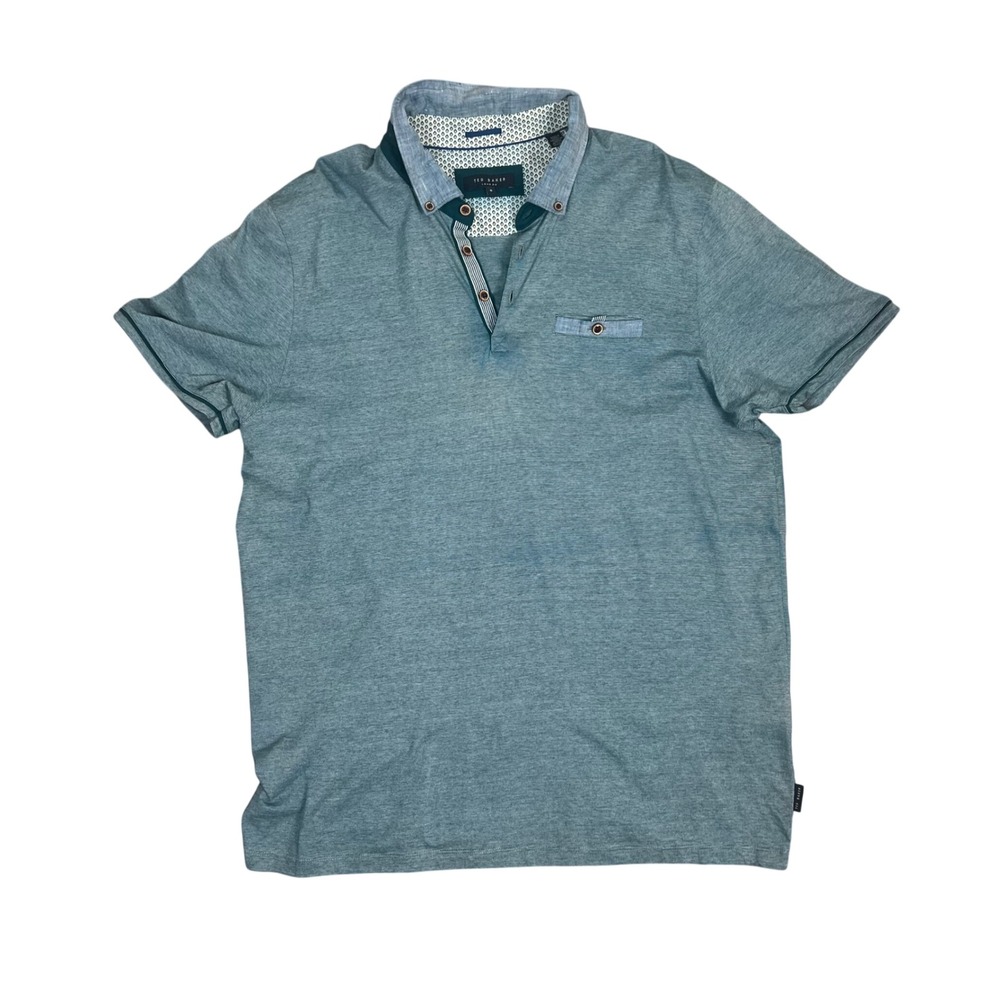 Ted Baker London Mens Trynor Polo Shirt Teal Blue Micro Stripe Size 6 XXL Cotton